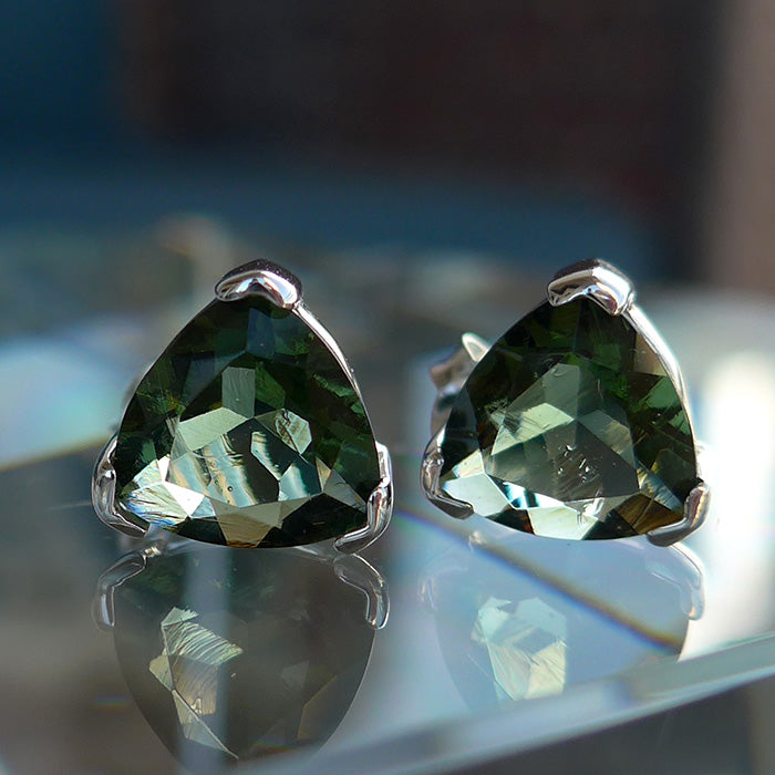 Genuine Faceted hot Czech Moldavite Oval Earrings