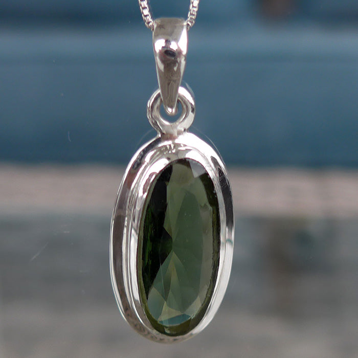 Tumbled Moldavite Pendant - Bezel Set Sterling Silver - offers New England Hand Crafted -