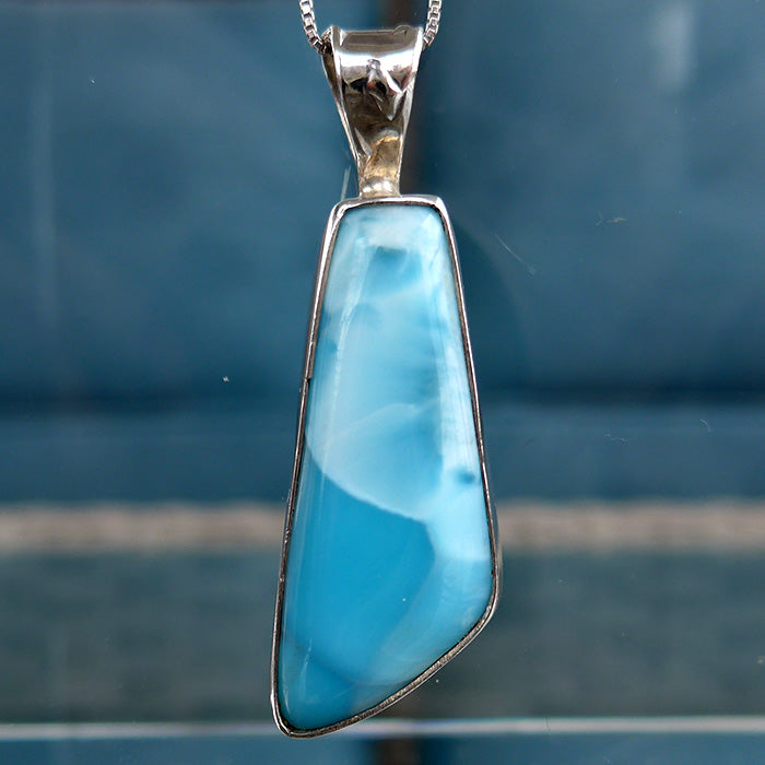 Larimar Lagoon: Oceanic Serenity Necklace - Natural Larimar Fish Hook .925  Sterling Silver - 18