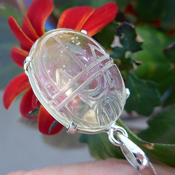 Libyan Desert Glass cabochon popular necklace- LDG - Top GEM quality - completely translucent with inclusions - one side mirror polished - 10.7 g