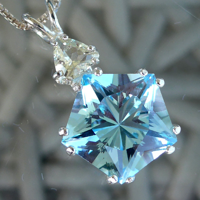 Blue Topaz Star of Venus with Golden Labradorite Trillion Crown