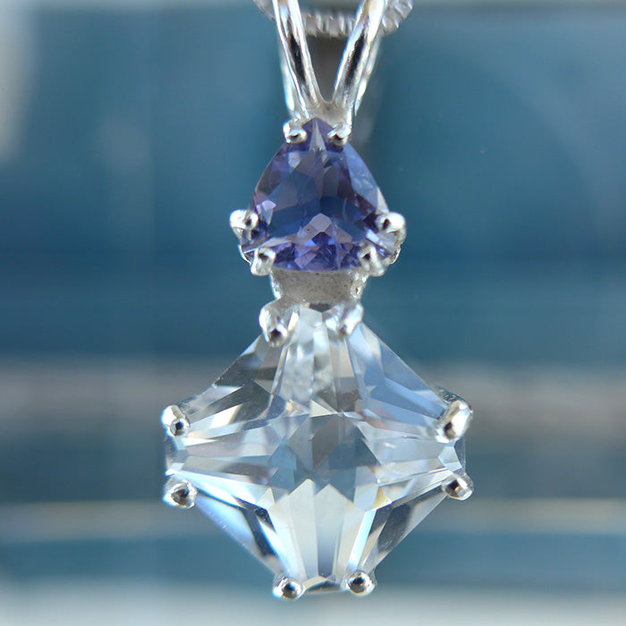 Clear Quartz Mini Magician Stone Pendant with Trillion Iolite Crown