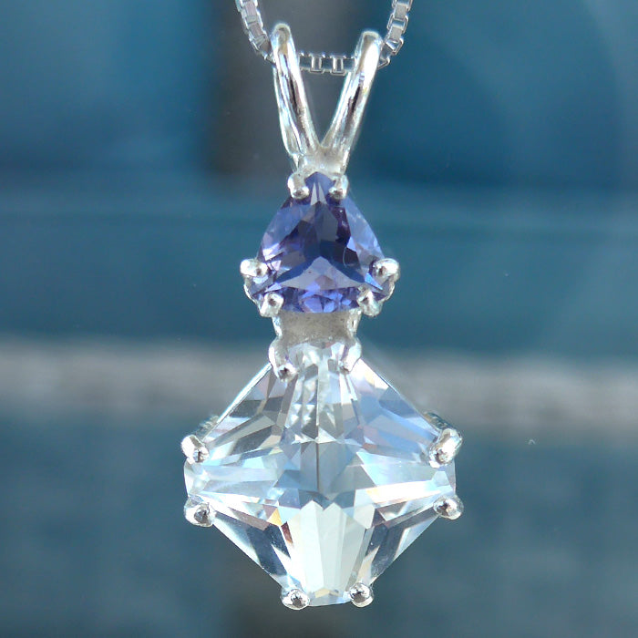 Clear Quartz Mini Magician Stone Pendant with Trillion Iolite Crown