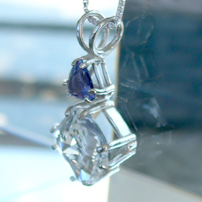 Clear Quartz Mini Magician Stone Pendant with Trillion Iolite Crown