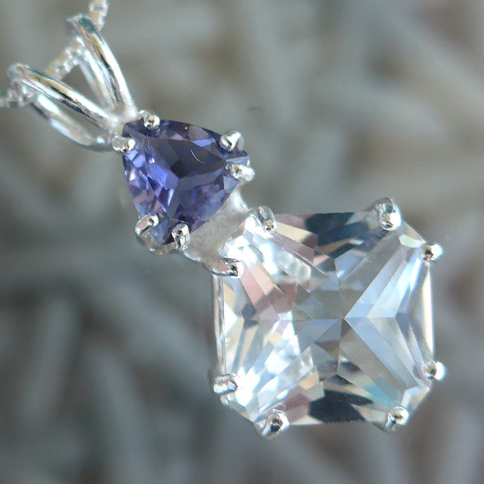 Clear Quartz Mini Magician Stone Pendant with Trillion Iolite Crown