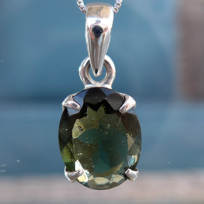 Faceted Oval popular Czech Moldavite Pendant