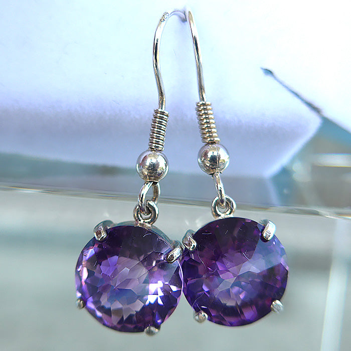 Amethyst Radiant Heart Hanging Earrings