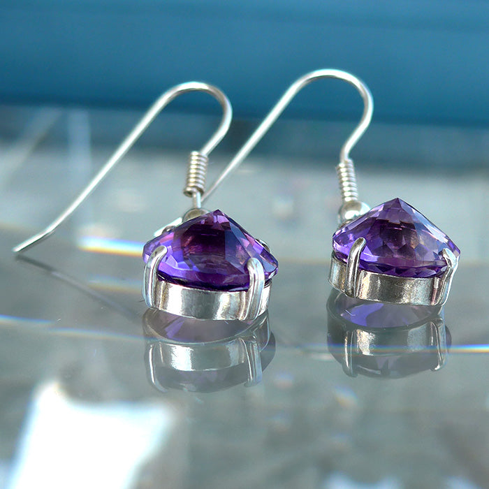 Amethyst Radiant Heart Hanging Earrings