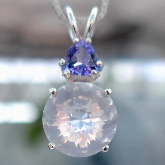 Rose Quartz Mini Radiant Heart with Trillion Tanzanite Crown