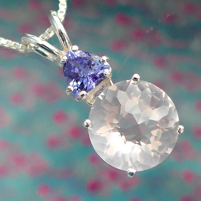 Rose Quartz Mini Radiant Heart with Trillion Tanzanite Crown