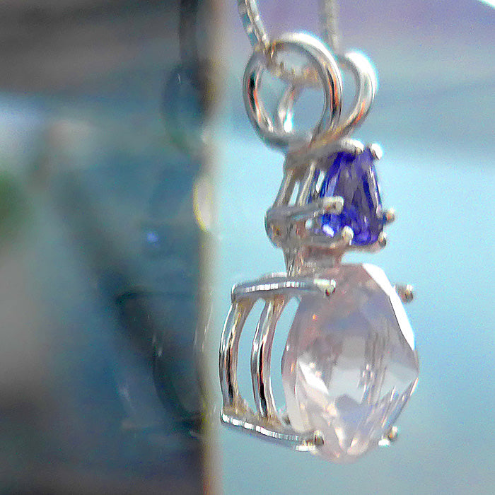 Rose Quartz Mini Radiant Heart with Trillion Tanzanite Crown