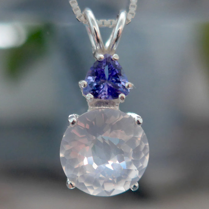 Rose Quartz Mini Radiant Heart with Trillion Tanzanite Crown