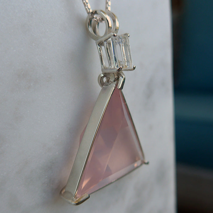 Rose Quartz Star of David Pendant with Emerald Cut Phenacite Crown