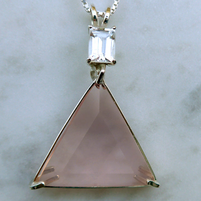 Rose Quartz Star of David Pendant with Emerald Cut Phenacite Crown