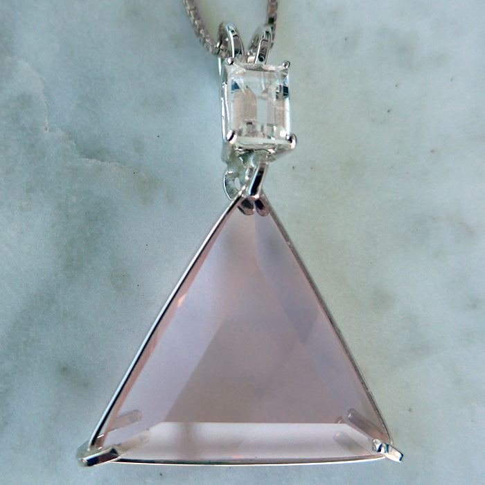 Rose Quartz Star of David Pendant with Emerald Cut Phenacite Crown