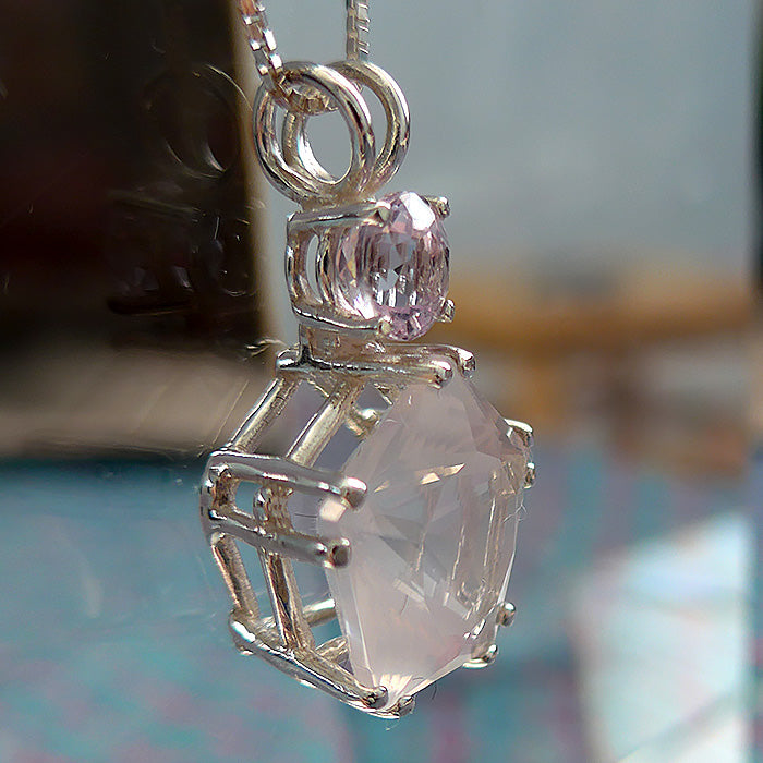 Rose Quartz Star of Venus Pendant with Kunzite Gemstone Crown