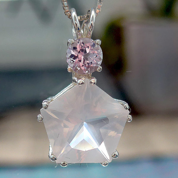 Rose Quartz Star of Venus Pendant with Kunzite Gemstone Crown