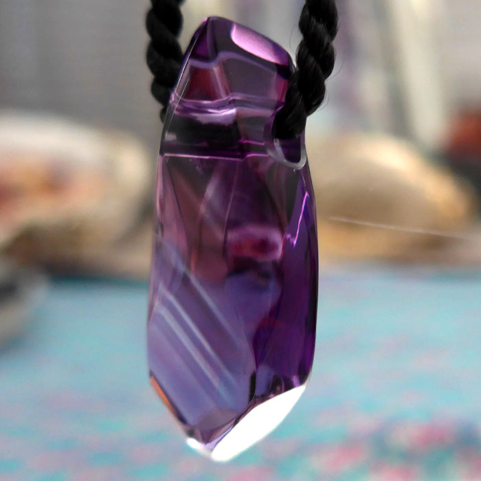 Red Violet Rwandan Amethyst Art Deco Arrowhead Pendant by Lawrence Stoller