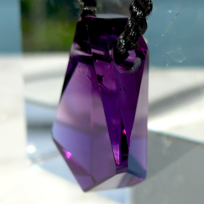 Red Violet Rwandan Amethyst Art Deco Arrowhead Pendant by Lawrence Stoller