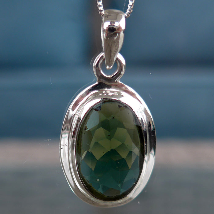 Faceted fashion Oval Czech Moldavite Pendant