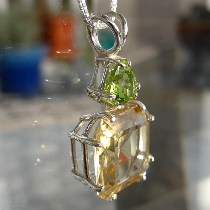 Citrine Earth Heart Pendant with Trillion Peridot Crown