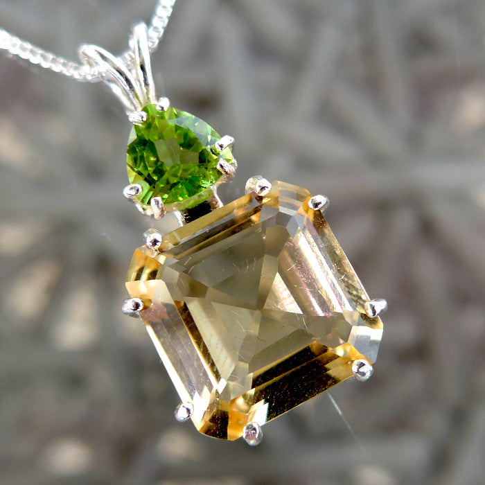 Citrine Earth Heart Pendant with Trillion Peridot Crown