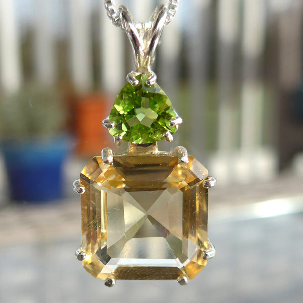 Citrine Earth Heart Pendant with Trillion Peridot Crown