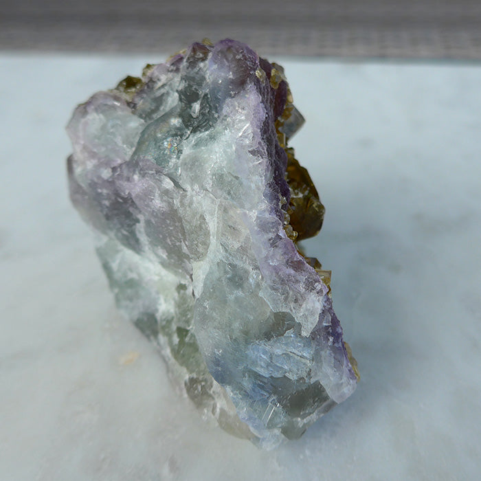 Golden Baryte Gems on Blue-Green-Violet Fluorite Wedge