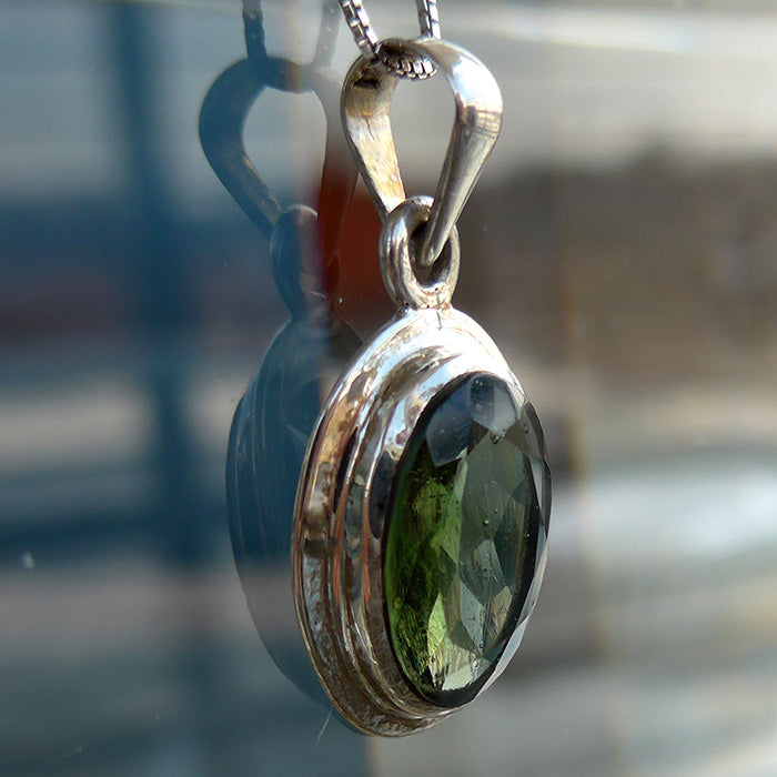 Faceted fashion Oval Czech Moldavite Pendant