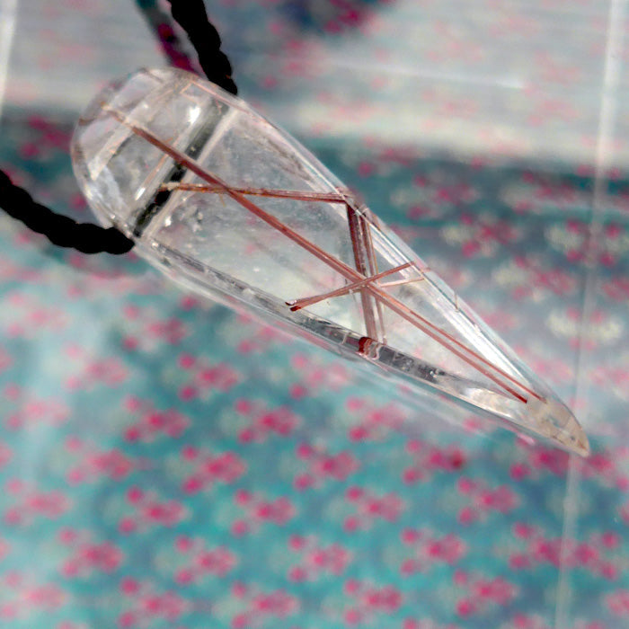 Long Red Rutile Quartz Teardrop Pendant by Lawrence Stoller