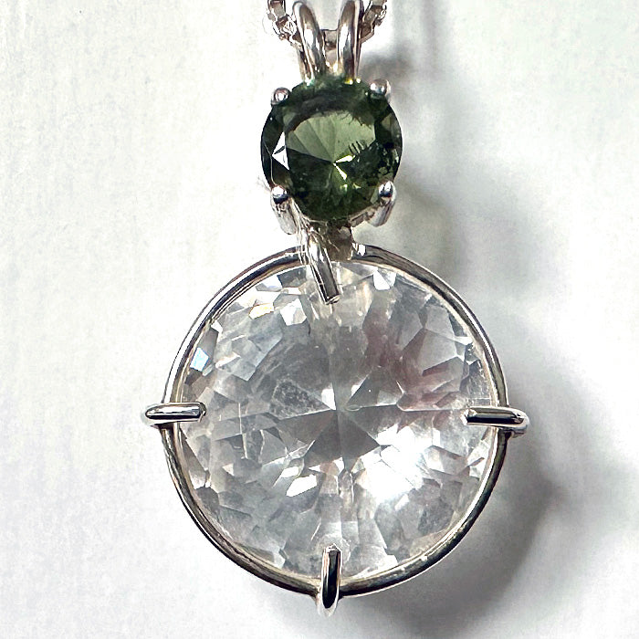 Clear Quartz Radiant Heart Pendant with Moldavite