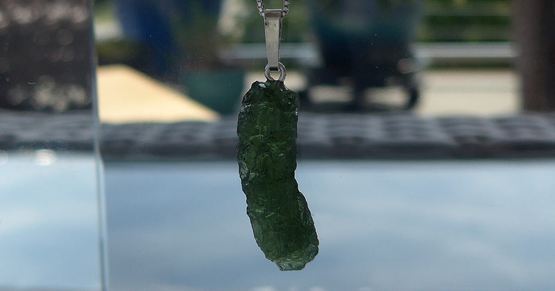 Long Curvy Unpolished Moldavite Pendant